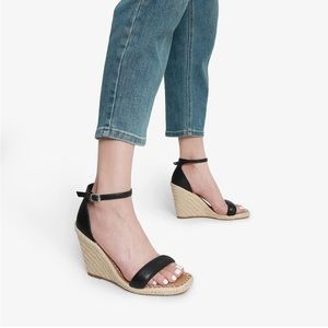 NWT Black Open Toe Wedge Espadrilles Ankle Strap Size 8